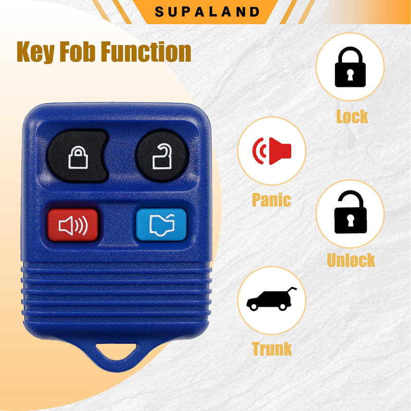 SUPALAND Key Fob Keyless Entry Fits for Ford Mustang Focus Taurus Escape Lincoln Town Car Expedition Explorer 1999-2014 Remote Control Replacement CWTWB1U311 4 Button Blue 2PCS