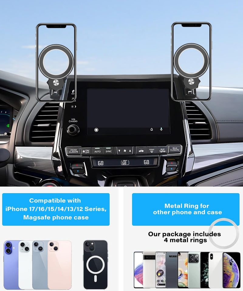 Car Phone Holder for Honda Odyssey 2018-2024 8-inch Screen Accessories | MagSafe Strong Magnetic Clip-On Cell Phone Mount, Dual Slots Holders for Driver & Passenger, 360° Rotatable Hands-Free Holder fit for 2018-2024 Honda Odyssey (8 Inch Screen)