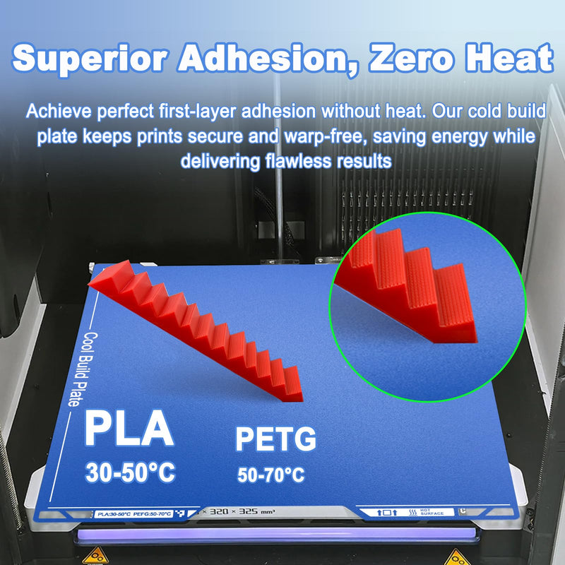 355x346mm Cold Build Plate for Bambu Lab H2S H2D, Double-Sided Textured Spring Steel Sheet, Easy Print Removal Low Temp Heated Bed with QR Code 355*346mm