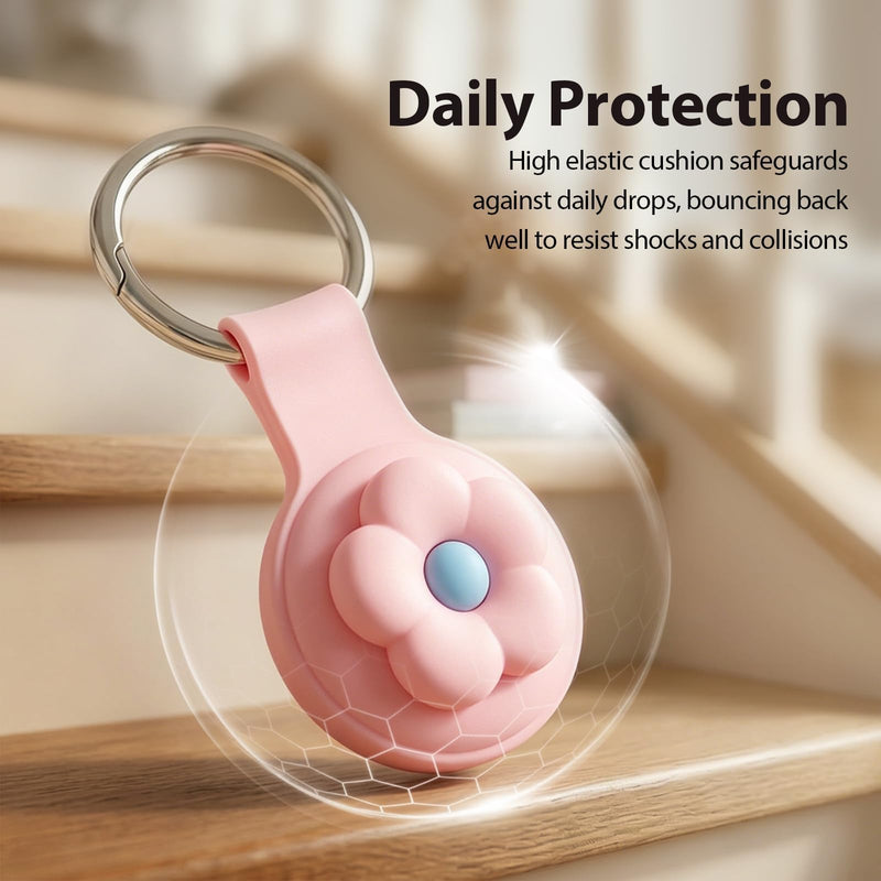 Linsaner Silicone Case Compatible with AirTag, Pink+Pink Flower | Cute 3D Cartoon, Shockproof, Keychain Cover, Kawaii, Tracker Holder, Key Ring, Kids Backpack, Purse, Keys E8-Pink+Pink Flower