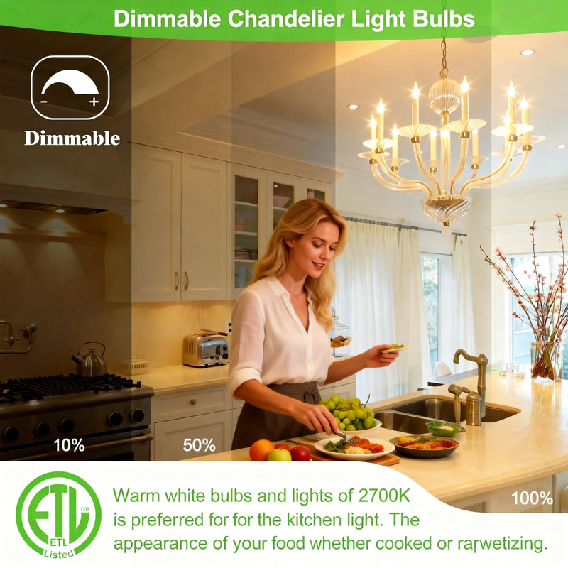 LED Candelabra Bulbs Candelabra Light Bulbs 25W Equivalent Dimmable E12 LED Bulb 2700K Soft Warm White, 2W 200LM Flame Tip Candle Bulb for Chandelier Wall Sconce 24-Pack. Clear