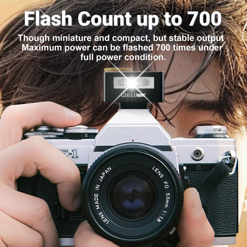 MEDALight Mini Flash F50 Camera Flash GN10,5 Power Levels Aluminum Manual Hot Shoe Flash for Ricoh GR3/Sony zv1/Sony zve 10/Fuji/Canon/Nikon/Film Cameras.(Black)