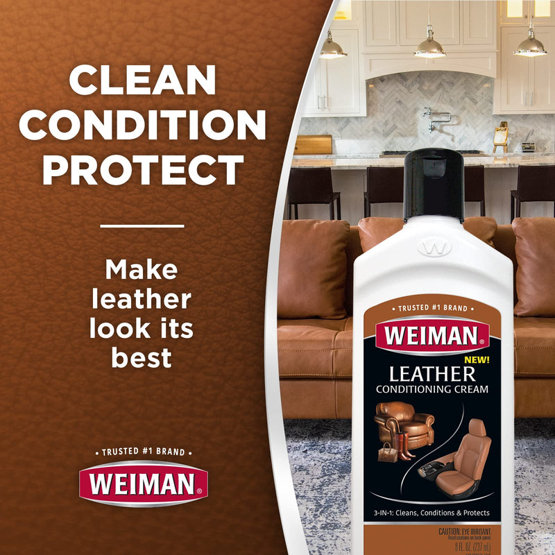 Weiman 3 in 1 Deep Leather Conditioner Cream (2 Pack) - Restores Leather Surfaces - Use on Leather Furniture, Car Seats, Shoes, Bags, Jackets, Saddles 8 Fl Oz (Pack of 2)