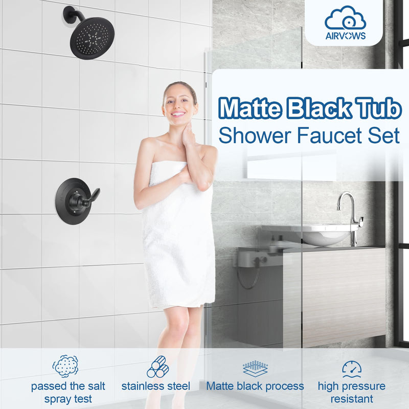 Shower Trim Kit Compatible with Delta 14 Series，Matte Black Shower Faucet Set, 5-Spray Shower Head and Shower Handle, Fits R10000 Series Valves (Cartridge/Valve Not Included) Matte Black Shower Handle&Head