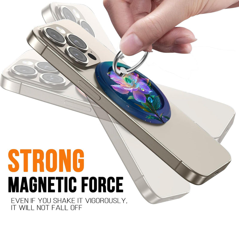Magnetic Phone Ring Holder for MagSafe,Magnet Cell Phone Grip Pattern Design Stand Finger Ring Kickstand for Smartphone - Purple Pink Flower