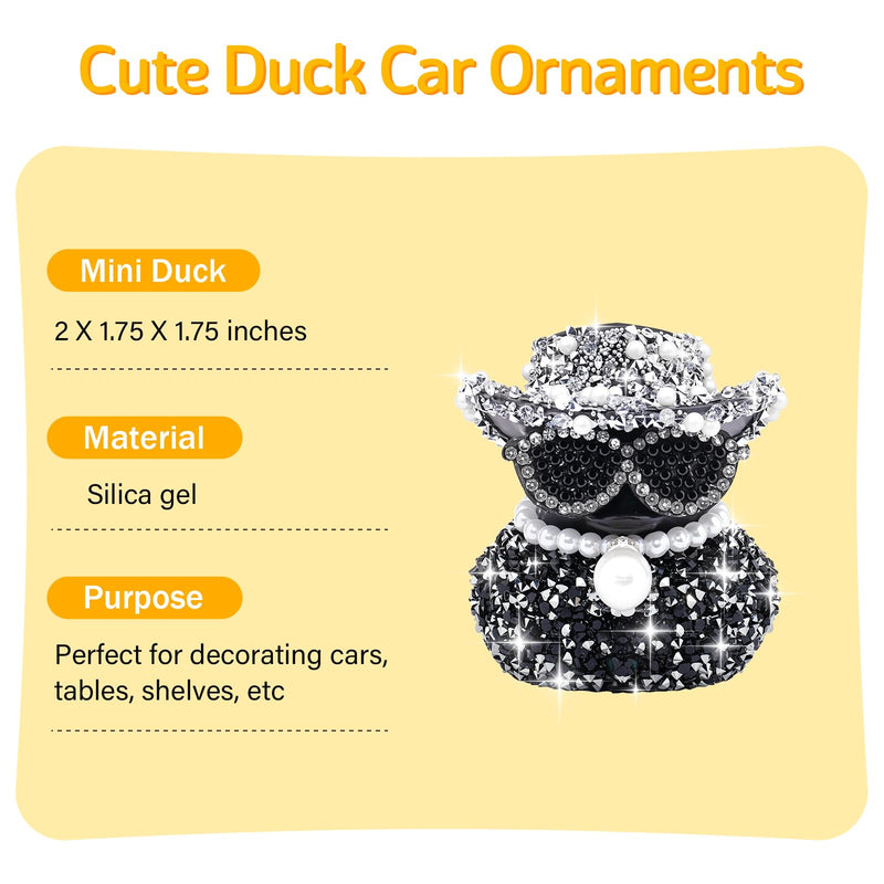 wonuu Black Diamond Rubber Duck Car Ornaments Funny Office Gifts Dashboard Decorations for Cool Car Accessories with Black