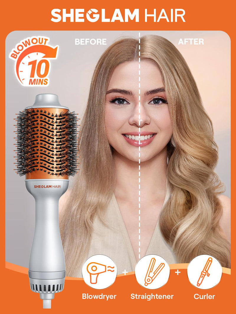 SHEGLAM Blowout Bliss Hot Air Brush for Drying Smoothing Curling and Volumizing with Care for Shiny Hair Hot Air Brush Blowdry Styler 71mm