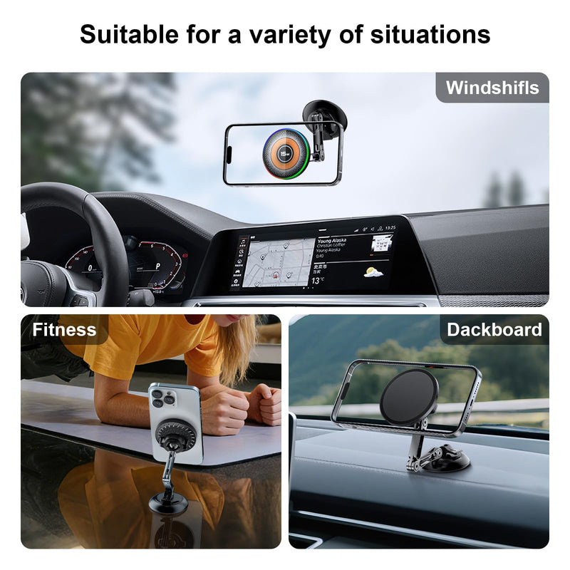 ZBF Magnetic Car Phone Holder, 15W for MagSafe Car Mount Charger(Fast Wireless Charging,Vacuum) 360°Adjustable Car Mount for Women Men iPhone 17-12 Upgraded 2-in-1 Model