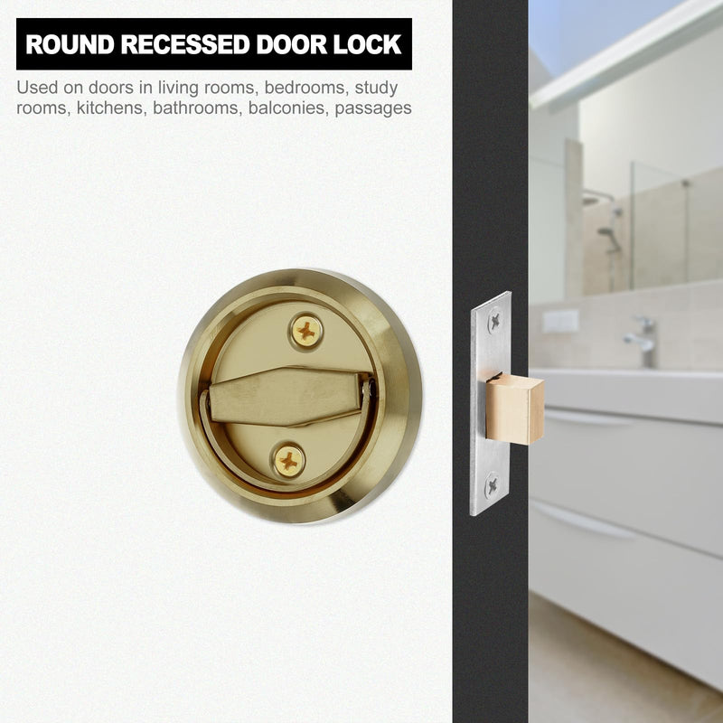 PATIKIL Round Recessed Door Lock, Stainless Steel 304 Hidden Recessed Cup Door Handle Furniture Pulls Latch Knob for Privacy Pocket Door Lockers, Brass