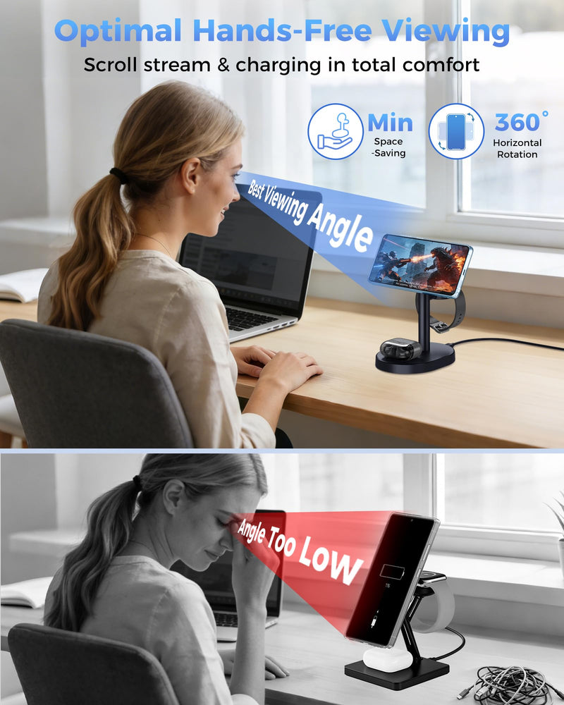 3 in 1 Wireless Charger for Samsung Galaxy, 15W Magnetic Super Fast Charging Station for MagSafe Samsung Galaxy S26 Ultra S25 S24 Z Fold Flip 8 Watch 8 7 Buds 4 3 Pro, Not for Watch 9/Ultra 2 Charcoal-Black