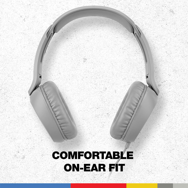 Skullcandy Icon 180 Wired On-Ear Headphones - Cement | Built-In 85dB Volume Limiter, Comfortable, Adjustable Headband, Convenient for Travel with 3.5mm AUX Plug, In-Line Microphone