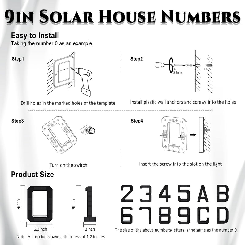 ISUNMEA 9 Inch Solar Lighted House Numbers for Outside, Light Up Waterproof LED Address Numbers Signs for Houses, Large Personalized Illuminated Exterior Modern House Numbers Light (2-Black, 9IN) 2-Black