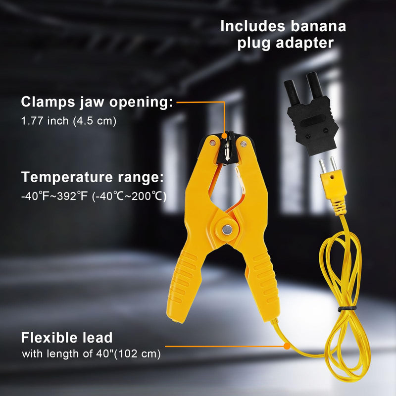 2 PCS HVAC Temperature Clamp with Banana Plug Adapter, K-Type Thermocouple Clamp Pipe Temp Clamp for HVAC/Multimeter, Temperature Sensor Probes Measures -40~392℉(-40~200℃) (BEIO 003 2PCS) BEIO 003 2PCS