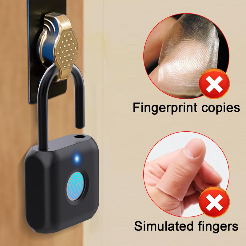 eLinkSmart Fingerprint Padlock for Gym Locker - Keyless Smart Lock with App & Bluetooth, Biometric Padlock for School Locker, Backpack, Suitcase, Luggage, Cabinet, Indoor Use (Black) Black
