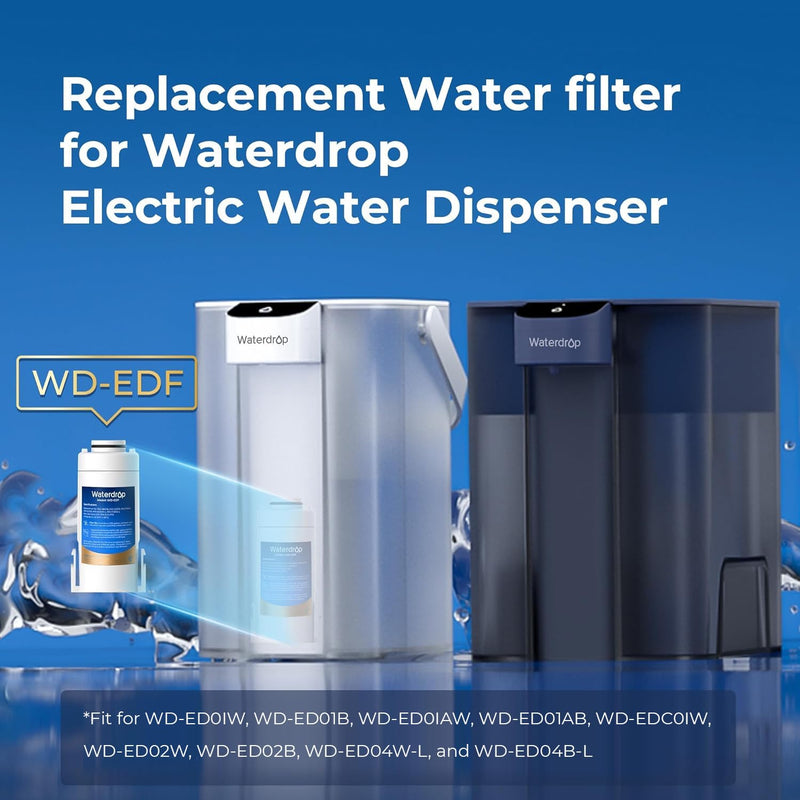 Waterdrop EDF Water Filter Replacement for Waterdrop ED01/ED02/ED04 Electric Water Filter Pitcher, 3 Months or 200 Gallons, NSF/ANSI 401&53&42&372, 3 Pack
