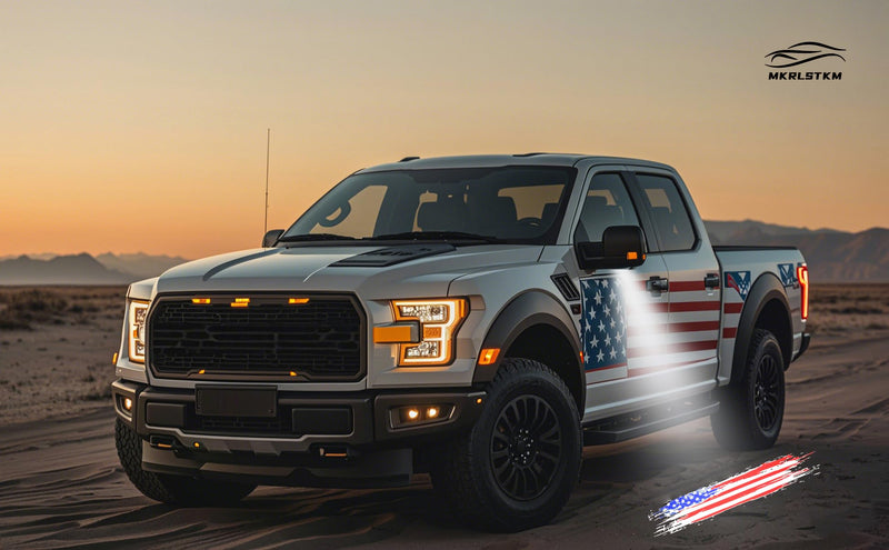 2Pcs Side Mirror Logo LED Welcome Lights Puddle Lamp Projector Door Light Floor Light Accessories Suitable for Ford F150 F250 F350 2015 2016 2017 2018 2019 2020 2021 2022 2023 2024 2025 F150 Stars and Stripes 1