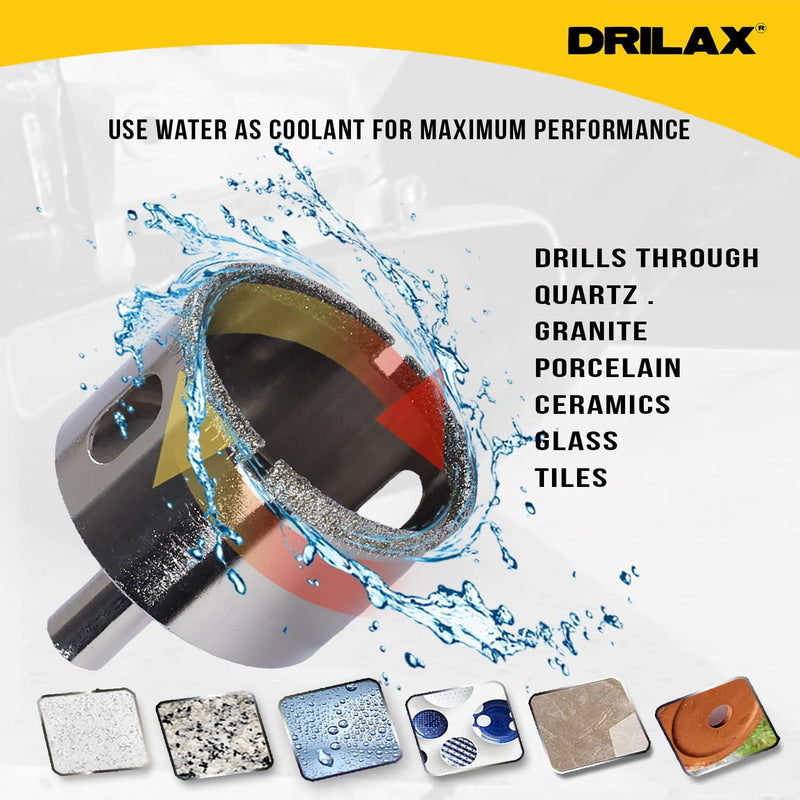 Drilax Diamond Drill Bit Set | 8-Piece Hole Saw Kit (3/8" to 1-3/4") for Ceramic, Porcelain, Glass, Granite & Tile | Standard 3/8" Shank, 1-1/8" Depth | Versatile Wet Drilling Tool