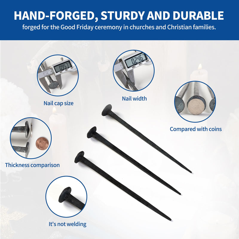 3 Pcs Wrought Iron Decorative Nails,Jesus Cross,Confirmation Gifts,Christian Home Decor,Hand Forged Nails,Hand Forged Crucifixion Nails,Iron Nails,Jesus Crucifixion Flat Head Nail (3) 3