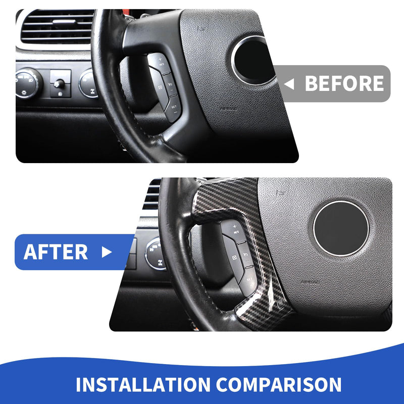Carbon Fiber Steering Wheel Trim Cover Compatible with Chevy Silverado/Tahoe/Suburban/Avalanche/ESCALADE/GMC-Yukon/GMC-Sierra 2007-2013 Carbon Fiber