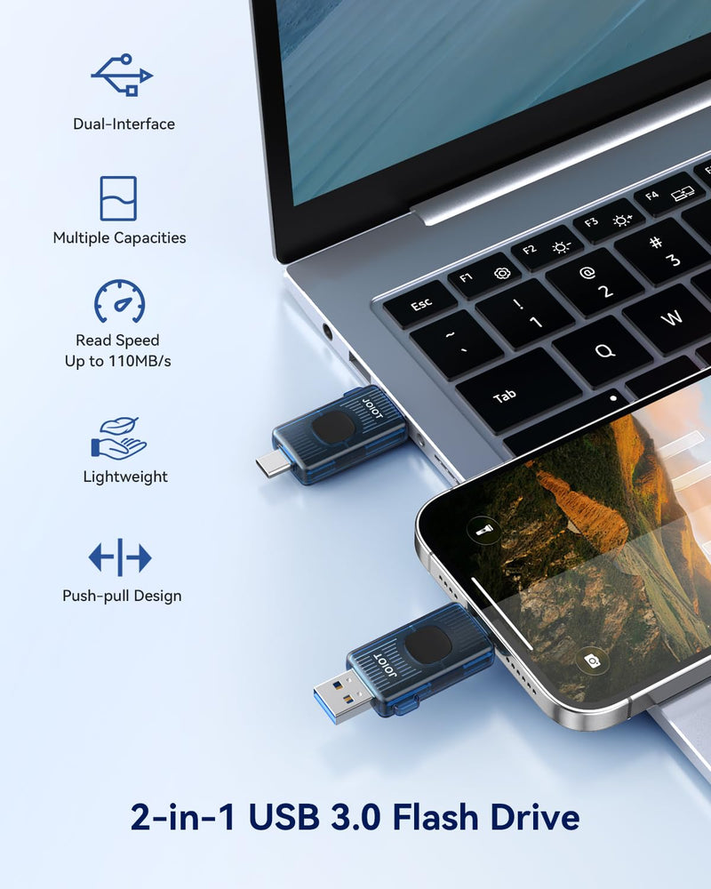 JOIOT 64GB USB C Flash Drive USB 3.2 Gen 1 up to 110MB/s Retractable, Blue