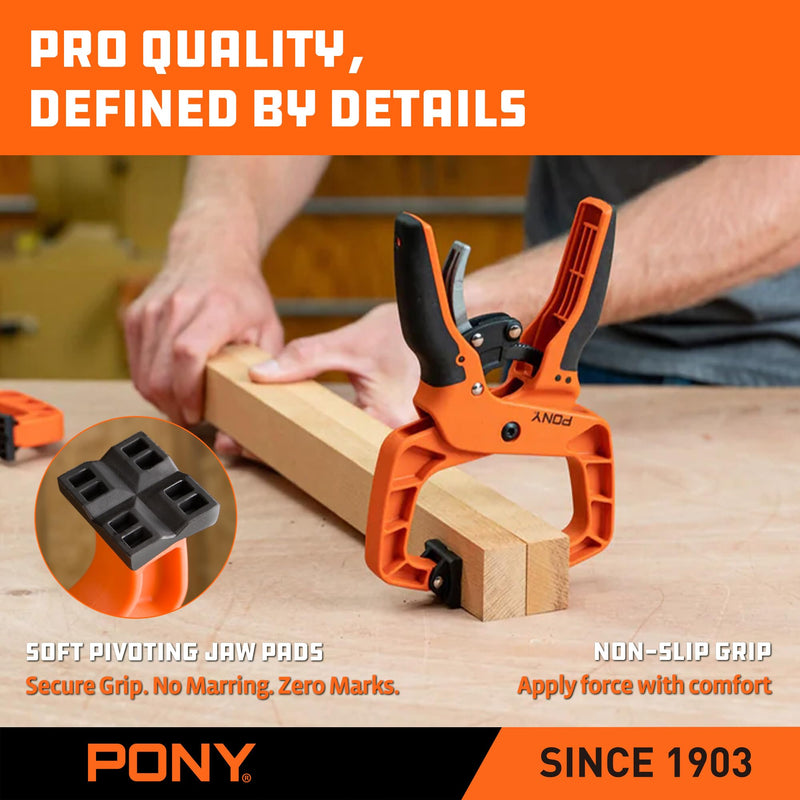 PONY 4-Pack 2-Inch Quick-Release Ratcheting Wood Clamps for Woodworking, Professional Hand Clamps with Box-Joint Design, Ergonomic Handles, 60 LBS Clamping Force