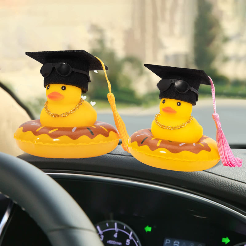 Wonuu Car Rubber Duck Decoration - Dashboard Ornament with Mini Bachelor Cap, Necklace and Sunglasses B-bachelor Hat&yellow