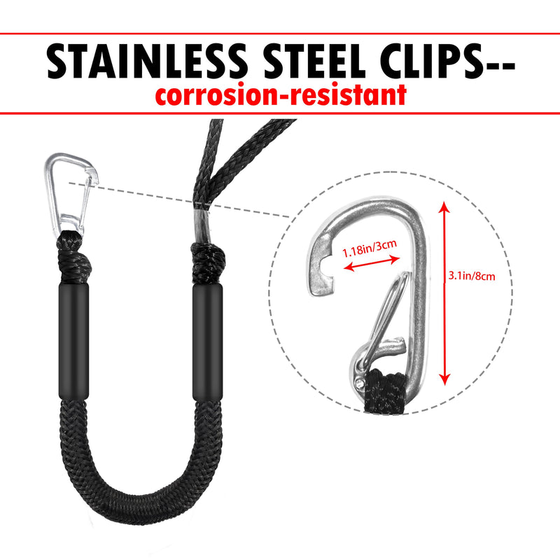 Single Hook Bungee Dock Lines – Adjustable Boat Tie Downs for Pontoon, Jet Ski, PWC, Kayak | Small Cruiser Mooring Lines | 2.5/3/4/7/14ft (2, Black, 2.5 FEET)