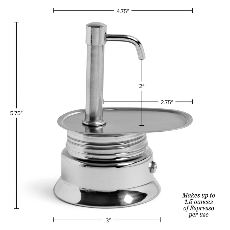 Kings County Tools Single Spout 1 Cup Coffee Maker - Stainless Steel Stovetop Espresso Maker - Italian Coffee Machine for Espresso, Cappuccino, and Mocha - Portable Brew Pot for Home or Camping Chrome