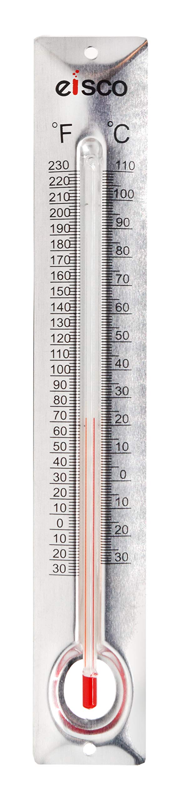 EISCO 5 Pack - Aluminum Thermometers, -30 to 110°C / 30 to 230°F, Measurement in Celsius & Fahrenheit - Aluminum Backing, Glass - Spirit Filled - 6.5" Long, 1" Wide