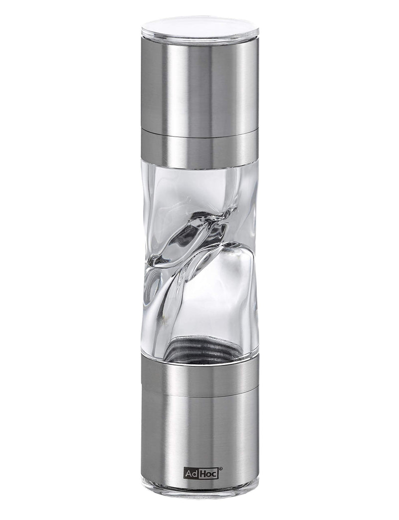 AdHoc Mini Duo Salt and Pepper Mill - Salt & Pepper Grinders with Ultra-Sharp Grinding Mechanisms - Refillable Mills & Spice Shakers with Adjustable Grinding - Stainless Steel/Acrylic