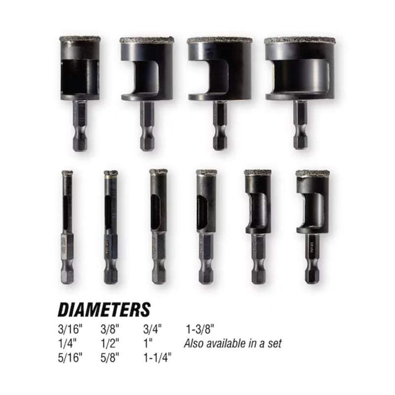 3-Piece Diamond Arbored Hole Saw Bit Set (3/16, 1/4, 1/2-Inch) 3 piece set