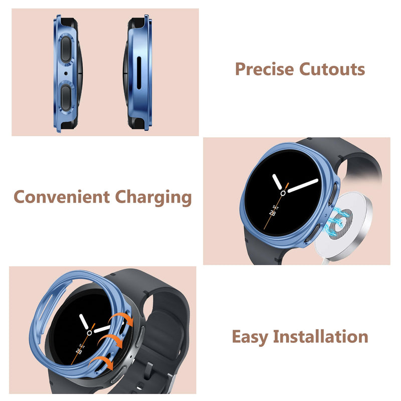 12+4 Pack Case for Samsung Galaxy Watch 9/8 44mm with Tempered Glass Screen Protector, Plated Glossy Hard PC Scratch Resistant Protective Cover Compatible with Galaxy Watch 9/8 44mm Galaxy Watch 9/8-44mm