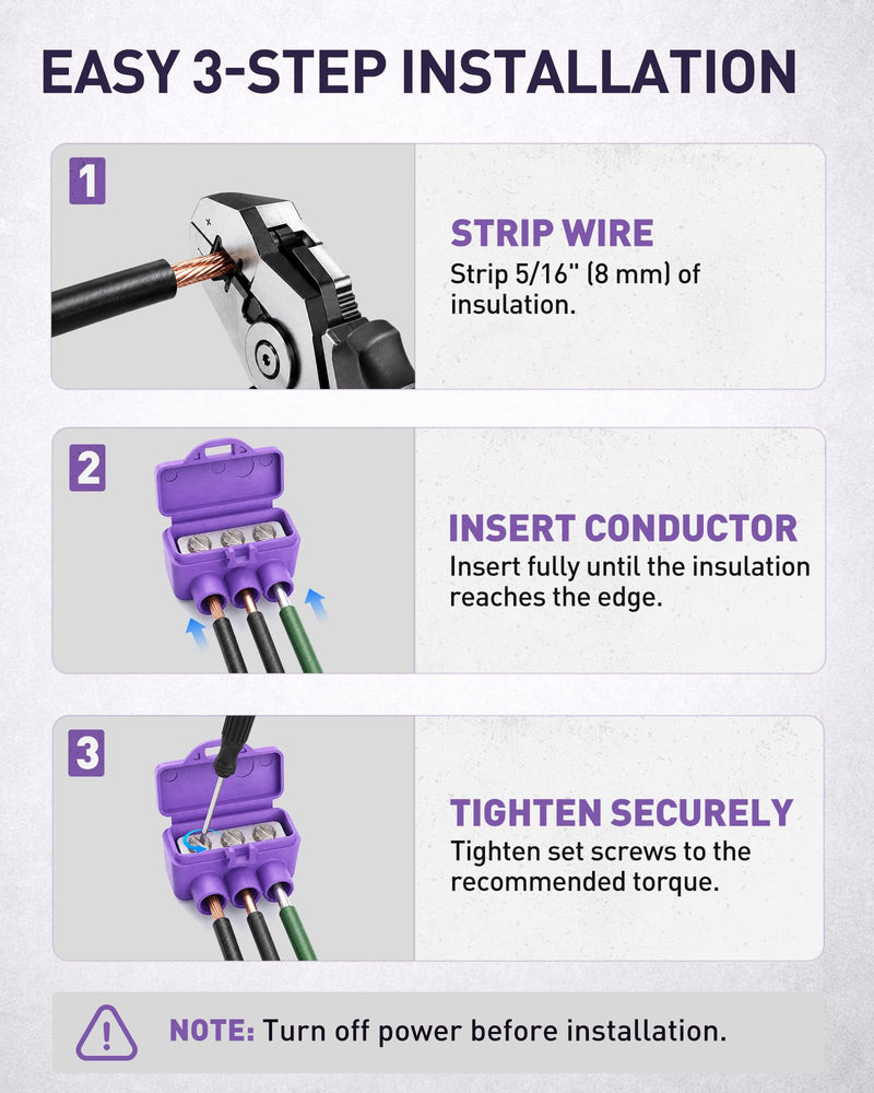 3-Port Aluminum-to-Copper Wire Connectors, 10 Pack Screw Terminal Electrical Wire Connectors, Pre-Filled with Oxide Inhibitor for Solid & Stranded Wires, Residential & Industrial Wiring