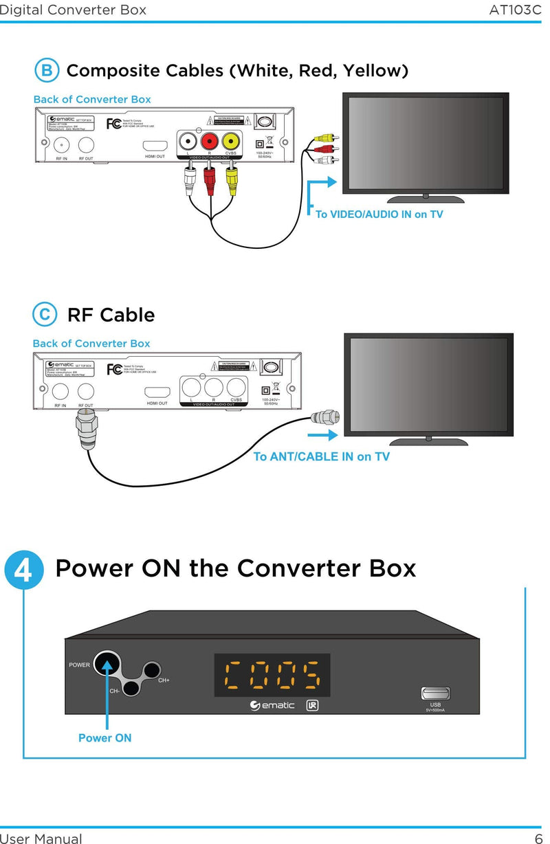  [AUSTRALIA] - Digital Converter, Ematic Digital TV Converter Box with Recording, Playback, & Parental Controls, AT103B (Non-Retail Packaging)