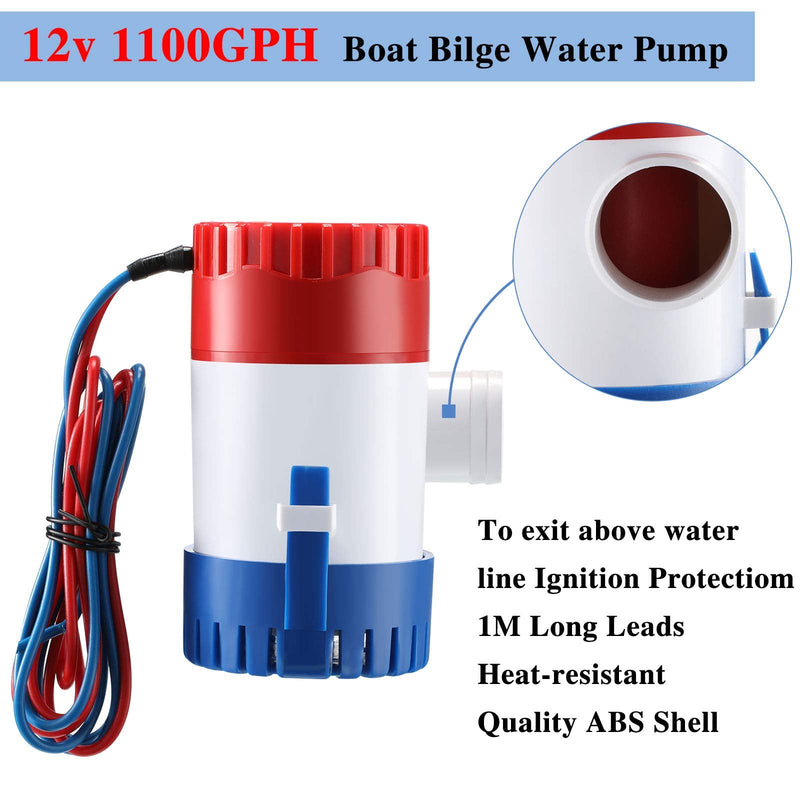 Boat Bilge Water Pump 12 V 1100 GPH Electric Marine Bilge Pump and Automatic Boat Pump Float Switch 12 V 24 V 32 V for Boats, 2 Pieces in Total
