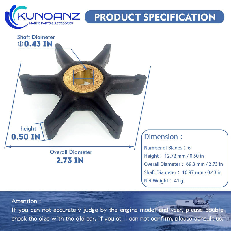 277181 434424 Water Pump Impeller For Evinrude Johnson 3/4/5/5.5/6/7.5 HP 2 Stroke Outboard Sierra 18-3001 0277181 0434424 0777819 3HP 4HP 5HP 5.5HP 6HP 7.5HP 3 4 5 5.5 6 7.5 HP