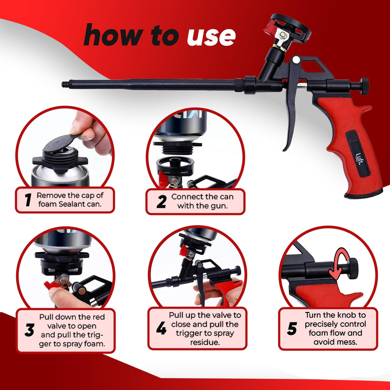 Luft Professional Expanding Foam Spray Gun (2 Insulation Guns + 9 Extenders) PU Insulating Applicator Heavy Duty Metal Body Dispensing Foam Gun Suitable for Caulking, Filling, Sealing (2 Pack) 2 Pack