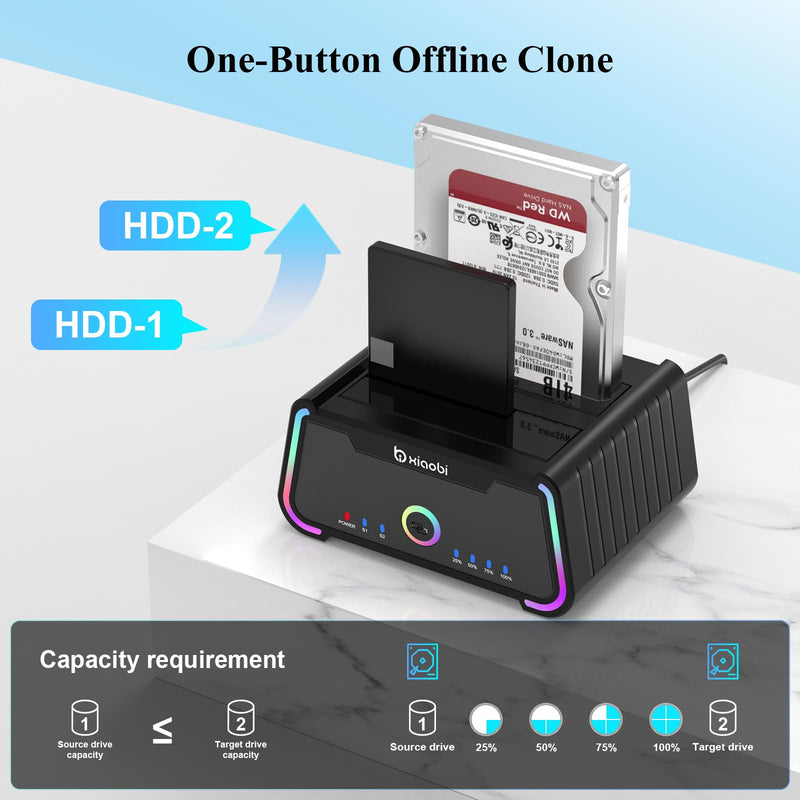 Hard Drive Docking Station , USB C Dual Bay Dock for 2.5/3.5" SATA HDD SSD | Hard Drive Reader Up to 5Gbps, Support UASP Offline Clone Function