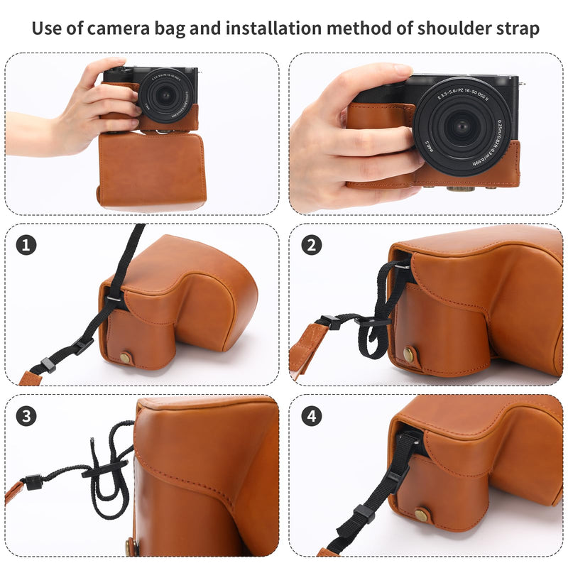 for Sony ZV-E10 II case Premium PU Full Body Leather Camera Case Bag for Sony ZV-E10 II Fit 16-50mm Lens with Camera Shoulder Strap ZV-E10 II-Brown
