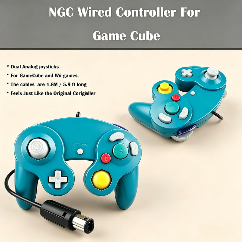 Lyvix Wired Controller Compatible with Gamecube & Wii, Emerald | Plug & Play, Zero Latency, Multiplayer Competitive Matches, ABS Plastic