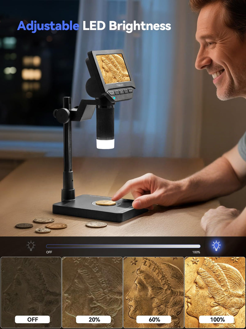 TOMLOV DM4W Microscope with Weighing Scale: 4.3" Digital Coin Microscope with Screen, Error Coin Magnifier with Lights, Weight Scale for Collectors, Jeweler, Students, Compatible with Windows/Mac Digital Microscope with 4.3 Inch Screen