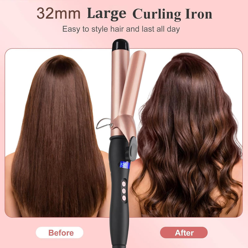 JAETON Curling Tong, 32mm Ceramic Curling Iron Wand with LCD 140°C-230°C | Hair Curler for for Large Curls and Soft Waves, Fast Heat-Up, for Long & Medium Hair