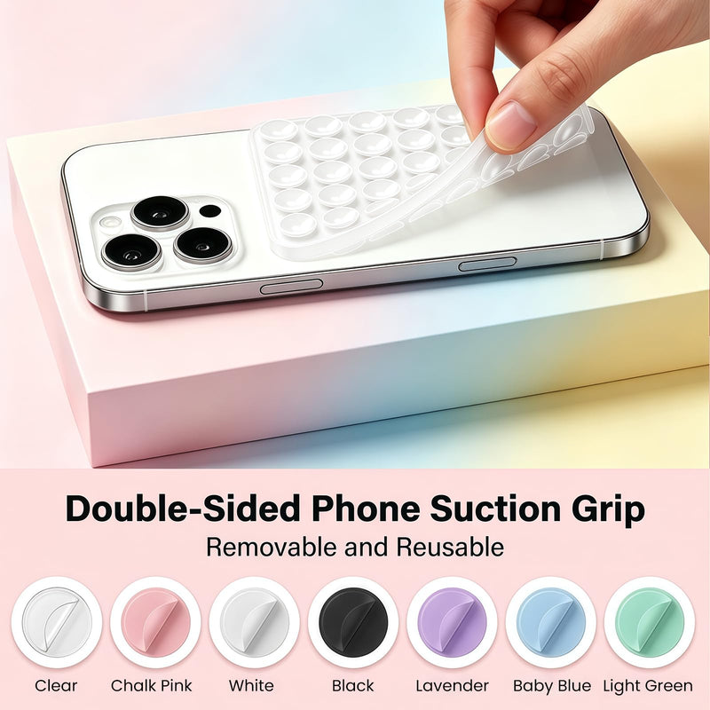 Anteel 2026 Upgraded 2 Pack Silicone Suction Cup Phone Case Mount Double Sided, Non Slip Phone Accessories, Hands-Free Strong Grip Silicon Phone Holder for Selfies and Videos (Baby Blue&Clear) Baby Blue&Clear