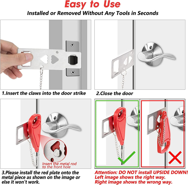 2 Pack Portable Door Lock Home Security Door Lock Travel Lockdown Locks for Additional Safety and Privacy Perfect for Traveling Hotel Home Apartment College 2024 New Model 2 Pack-New Model