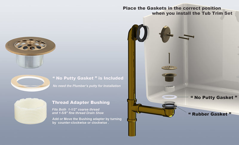 Champagne Bronze Trip Lever Tub Trim Kit Set with Trip Lever Overflow Face Plate, No putty Gasket, Trip Lever Bathtub Drain with Strainer, Overflow and Matching Screws, No putty installation Artiwell Champagne Bronze