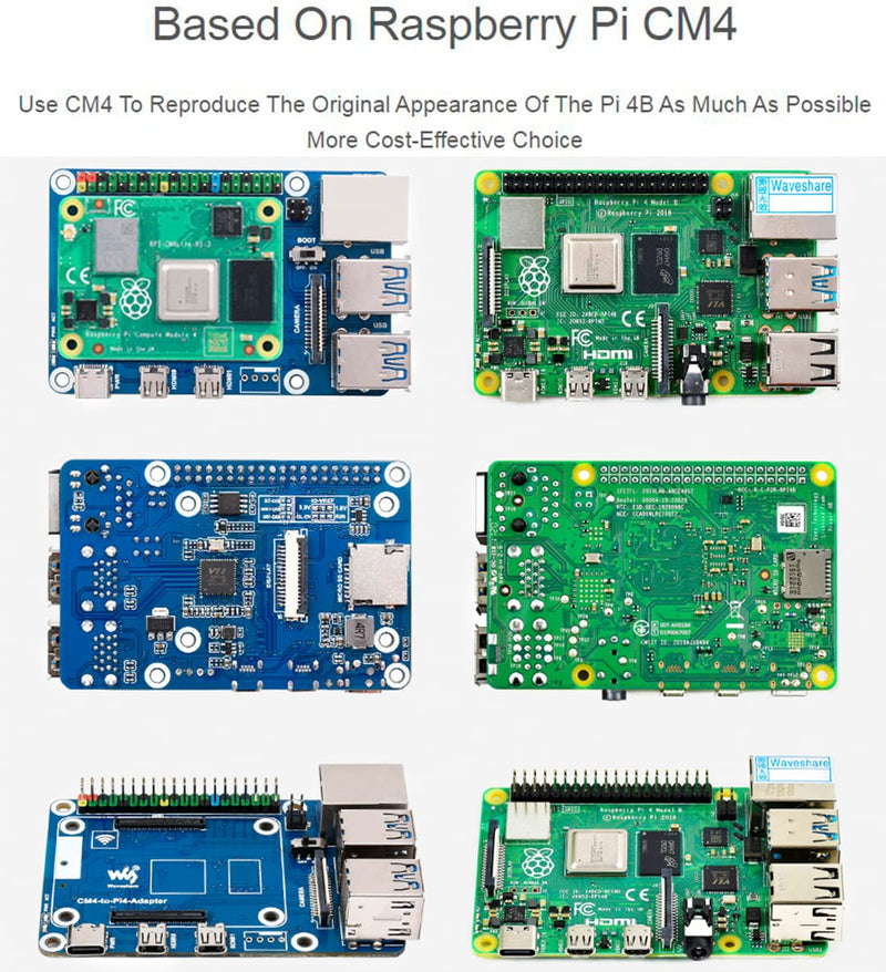 Compute Module 4 to Raspberry Pi 4 Adapter, Connect CM4 to Replace Raspberry Pi 4B, Alternative for Pi 4,Onboard 4-ch USB 3.0,RJ45 Gigabit Ethernet Port,PoE Header,Compatible with Pi 4B Series Hats CM4 To Pi 4B