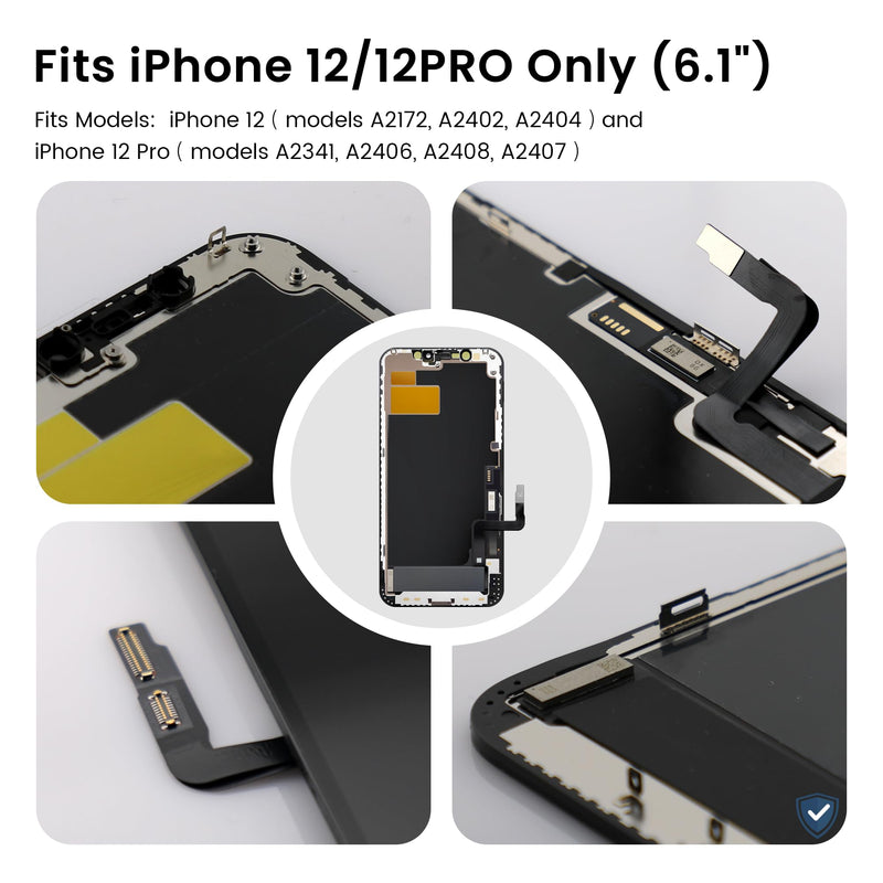 AuraLens for iPhone 12 12 Pro Screen Replacement Kit LCD Display Assembly | A2172 A2402 A2403 A2404 A2341 A2406 A2407 A2408, FHD INCELL Touch Digitizer 6.1 Inch, COF, Tools, Adhesive