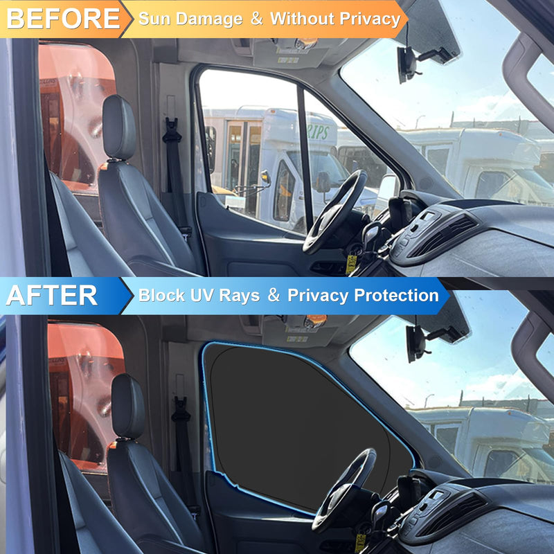 Front Side Window Sun Shade for 2015-2024 Fo-rd Transit Van High and Medium Roof Accessories, Foldable Window Sunshade Sun Visor Protector, Side Shades Sun Shield Blocks UV Ray Heat, Pack of 2 Silver & Black-Fit 2015-2024 Ford Transit