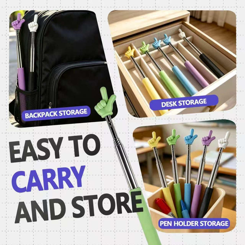 Telescopic Teacher Pointer Stick, 5 Pack Colorful Retractable Finger Hand Pointer, Extendable Pointing Stick for Classroom, Office & Home