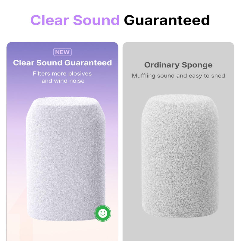 MAONO Microphone Windscreen for PD100W Microphone High-Density Flocked Foam Mic Cover, Soft Flocked Foam for Noise Reduction & Mic Protection, Reusable & Easy to Clean, Ash White
